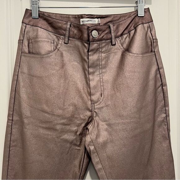 NWT Anthropologie/Avec Les Filles Metallic Straight Skinny Pant Silver Taupe 27 - Picture 10 of 12